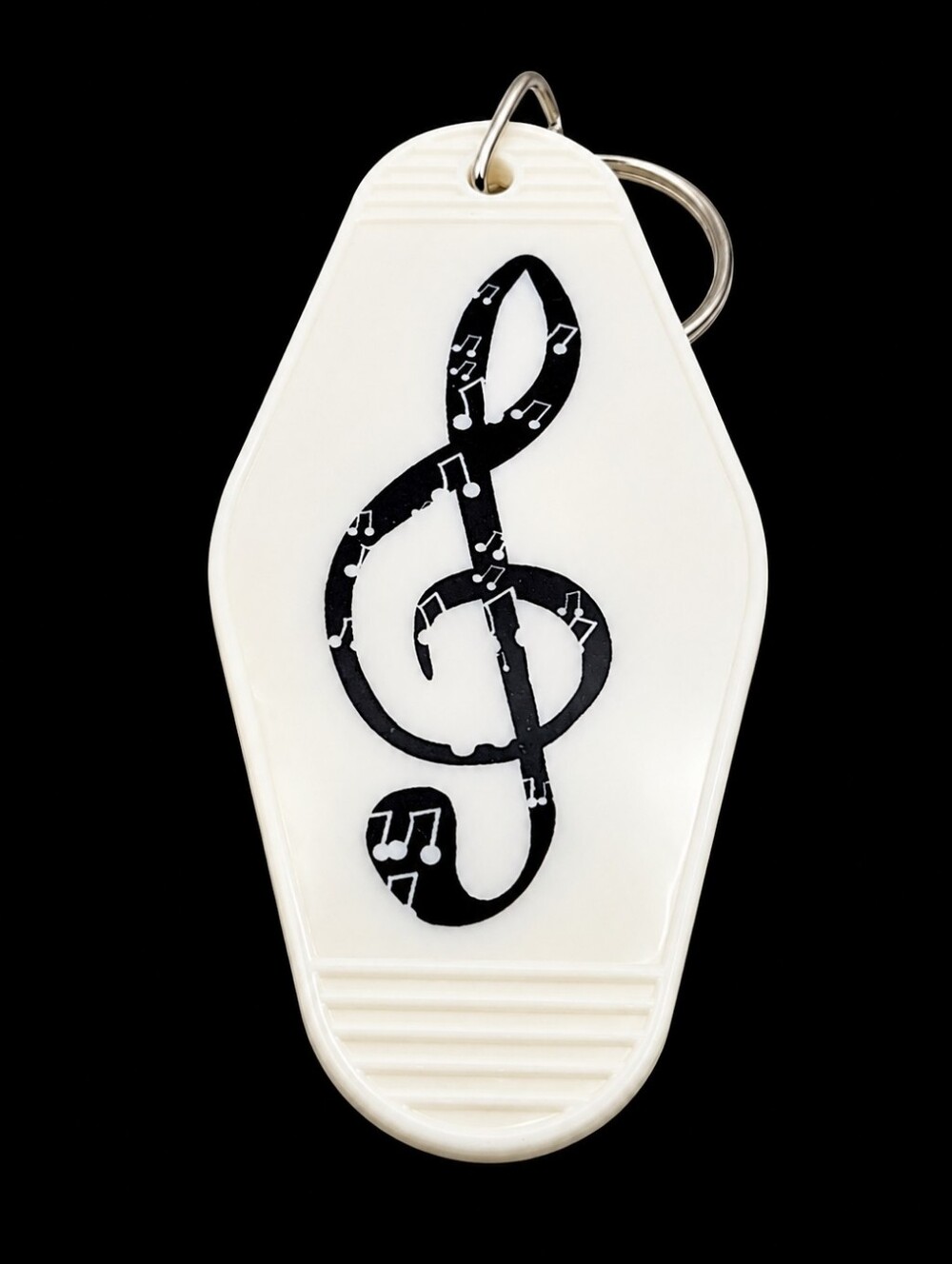 Retro Motel Keychain White Black Treble Clef Music Note